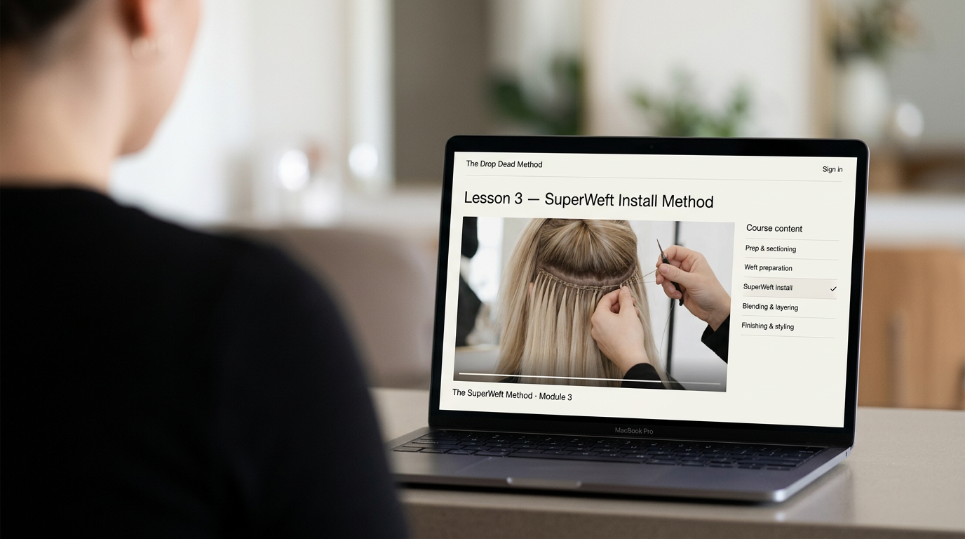 Stylist reviewing The Drop Dead Method online course